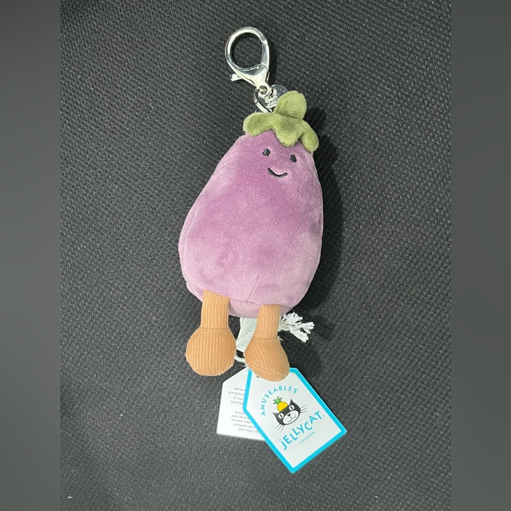 Jellycat Vivacious Eggplant Bag Charm Keychain With DustBag 100%Authentic NWT US - Picture 2 of 4